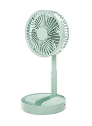 Portable Retractable Mini Desk Fan and Standing Fan with USB Rechargeable Battery, Green