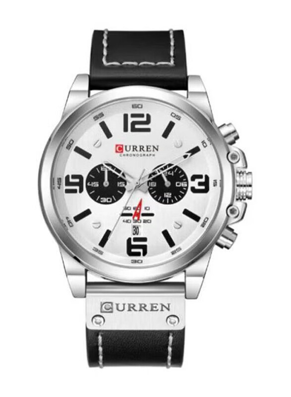 

Curren Analog Watch for Men with Leather Band, Chronograph, J4370-5-KM, Black-White