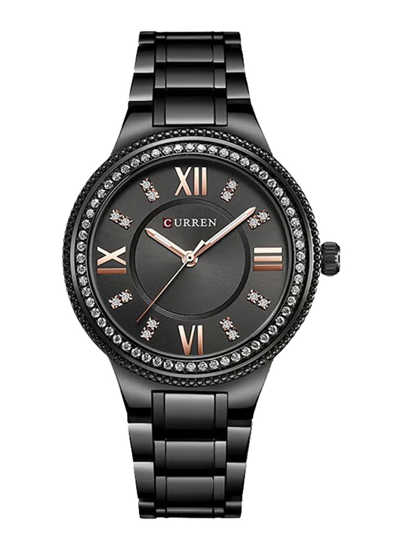 Curren Analog Watch for Women with Stainless Steel Band, Water Resistant, 9004, Black