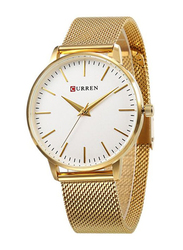 Curren Analog Watch for Women with Stainless Steel Band and Water Resistant, 9021, Gold-White