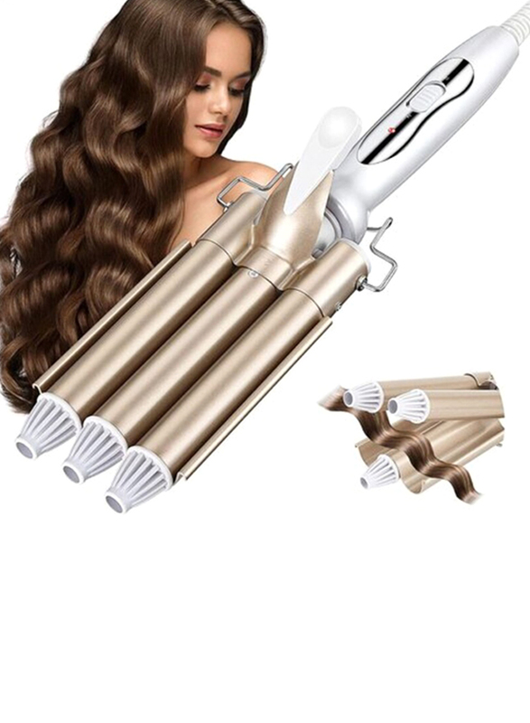 

Generic 3 Barrel Hair Waver Temperature Adjustable Ceramic Hair Curling Iron, White