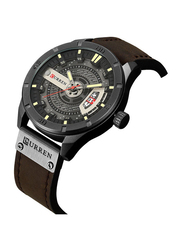 Curren Analog Watch for Men with Leather Band, J2775K-KM, Dark Brown-Black