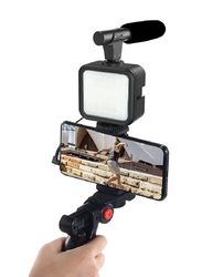 Smartphone & Camera Vlogging Studio Kits Video Shooting Photography Suit with Microphone LED Fill Light Mini Tripod Black