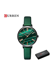 Curren Fashion Simple Analog Watch for Women with Leather Band, Water Resistant, Green