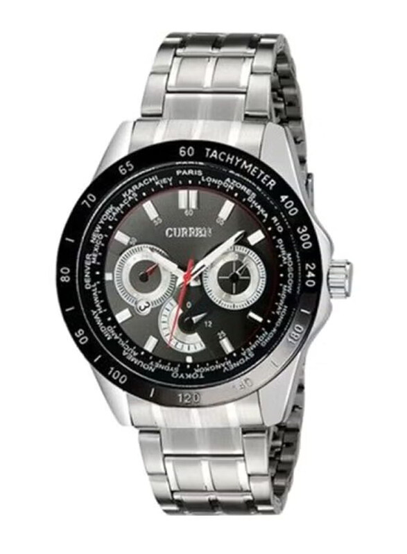 Curren Analog Watch for Men with Stainless Steel Band, Water Resistant & Chronograph, 8150, Silver-Black