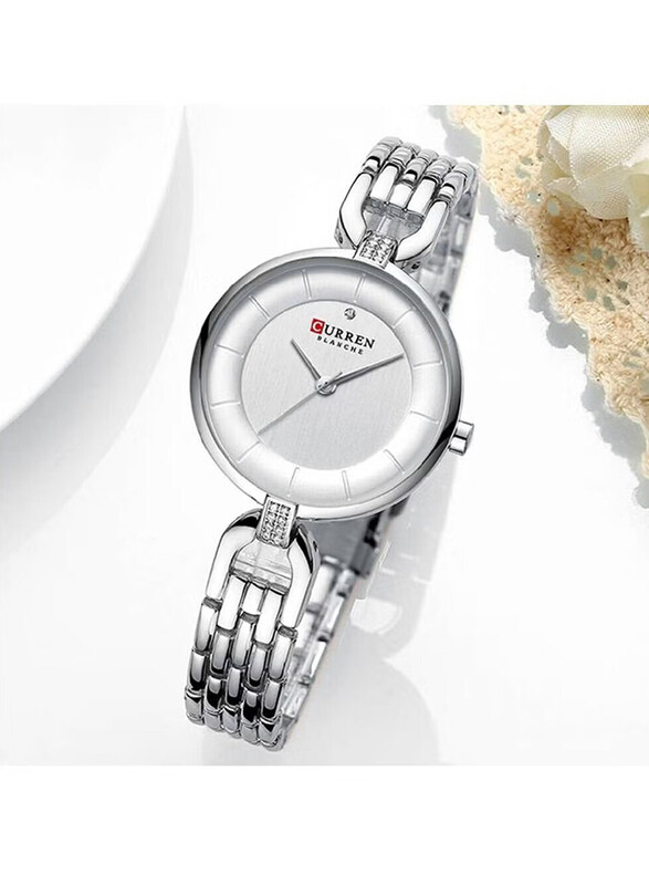 Curren Analog Watch for Women with Stainless Steel Band, Water Resistant, Silver