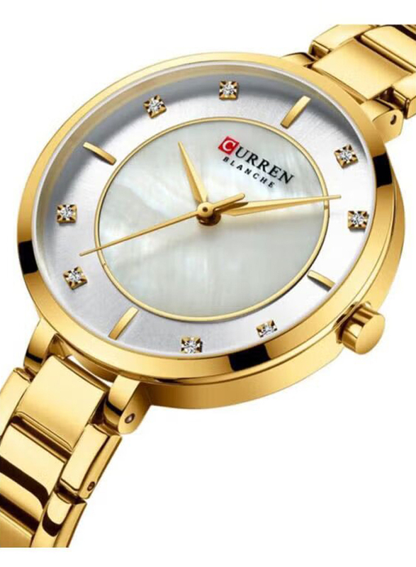 Curren Analog Watch for Women with Alloy Band, 9051, Gold-Grey