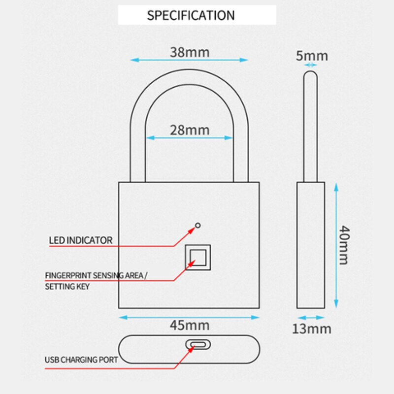 Decdeal O10 Smart Fingerprint Padlock Cabinet Fingerprint Lock Dormitory Anti-theft Lock, Black