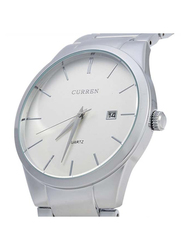Curren Analog Watch for Men with Stainless Steel Band, Water Resistant, WT-CU-8106-SW, Silver-White