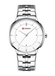 Curren Analog Wrist Watch for Men with Stainless Steel Band, Water Resistant, 8321, Silver-White
