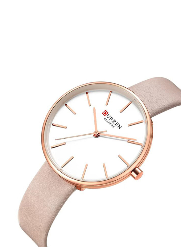 Curren Analog Watch for Women with Leather Band, Water Resistant, C9042L-3, Pink-White