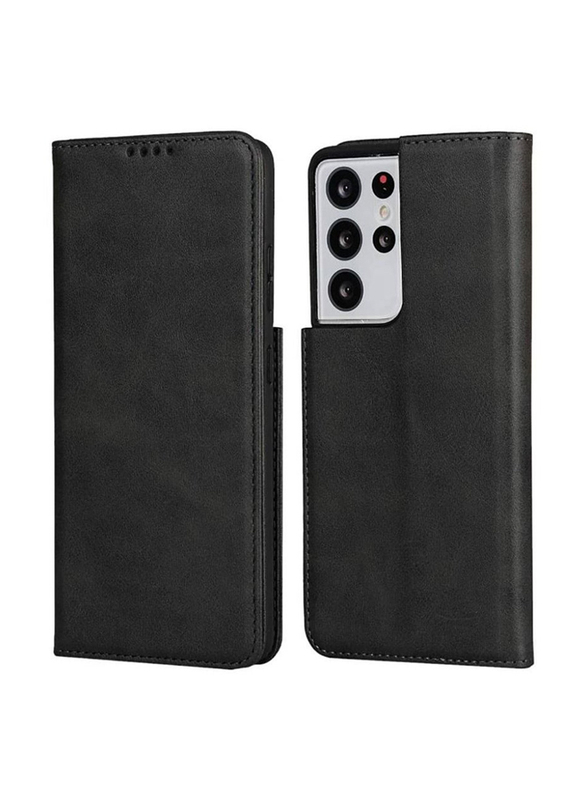 Samsung S21 Ultra Protective Leather Wallet Mobile Phone Flip Case Cover, Black