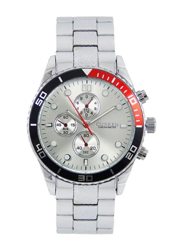 Curren Analog Chronograph Watch for Men with Stainless Steel Band, Water Resistant, 8028, Silver