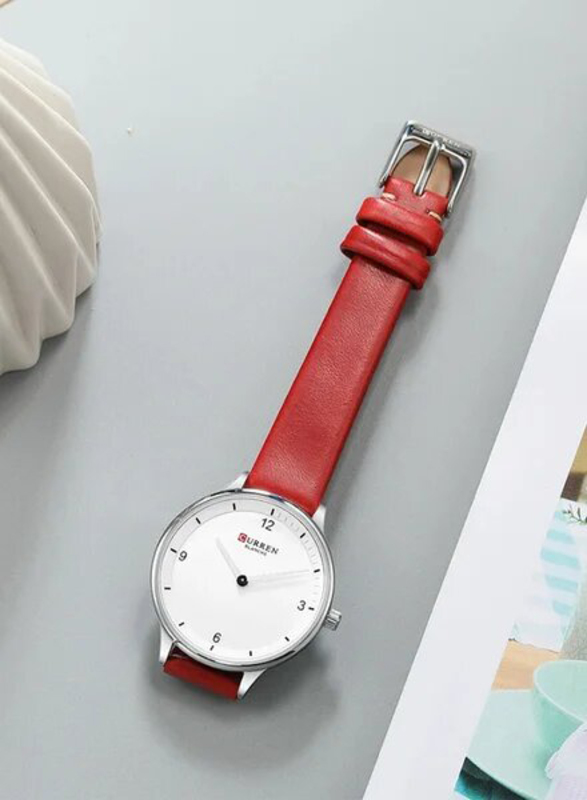 Curren Analog Watch for Girls with Leather Band, Water Resistant, C9039L-4, Red-White