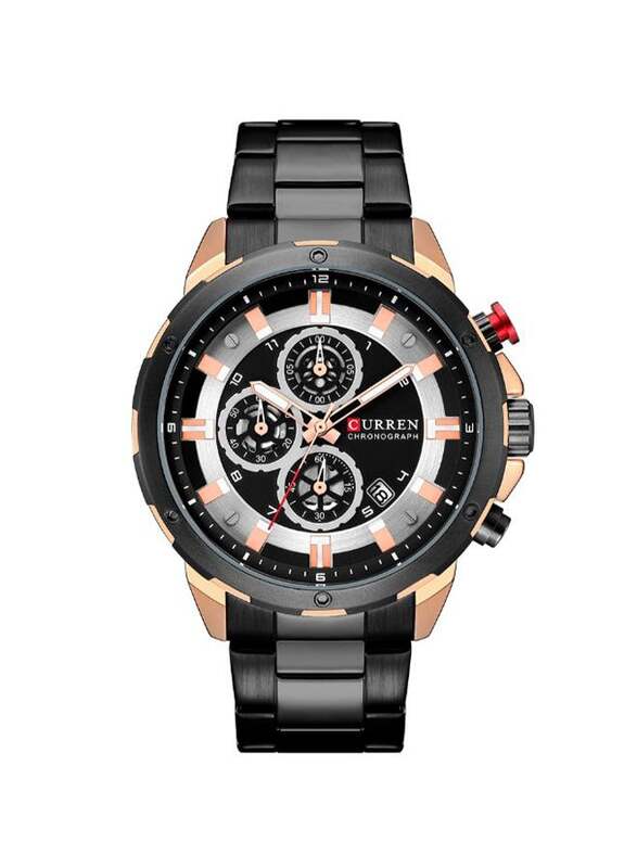 Curren Analog Wrist Watch for Men with Stainless Steel Band, Water Resistant and Chronograph, J4172RGB-KM, Black-Black/Gold