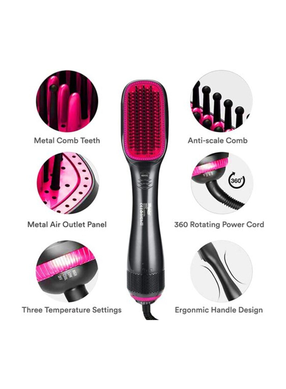 Majiston Quality First 3 In 1 Hair Dryer Brush, 1200W, Mj-701, Black/Pink