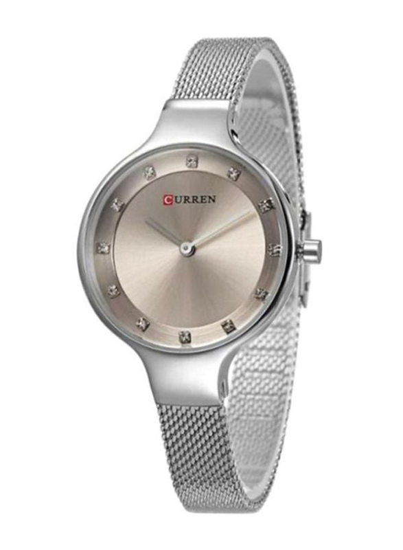 Curren Analog Watch for Women with Stainless Steel Band, Water Resistant, WT-CU-9008-SL, Silver-Grey