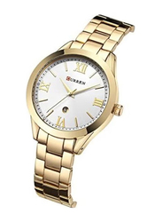 Curren Analog Watch for Women with Alloy Band, Water Resistant, 9007, Gold-White