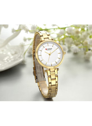 Curren Analog Watch for Women with Stainless Steel Band, Water Resistant, 9054, Gold-White
