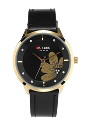 Curren Analog Watch for Women with Leather Band, Water Resistant, 9048, Black