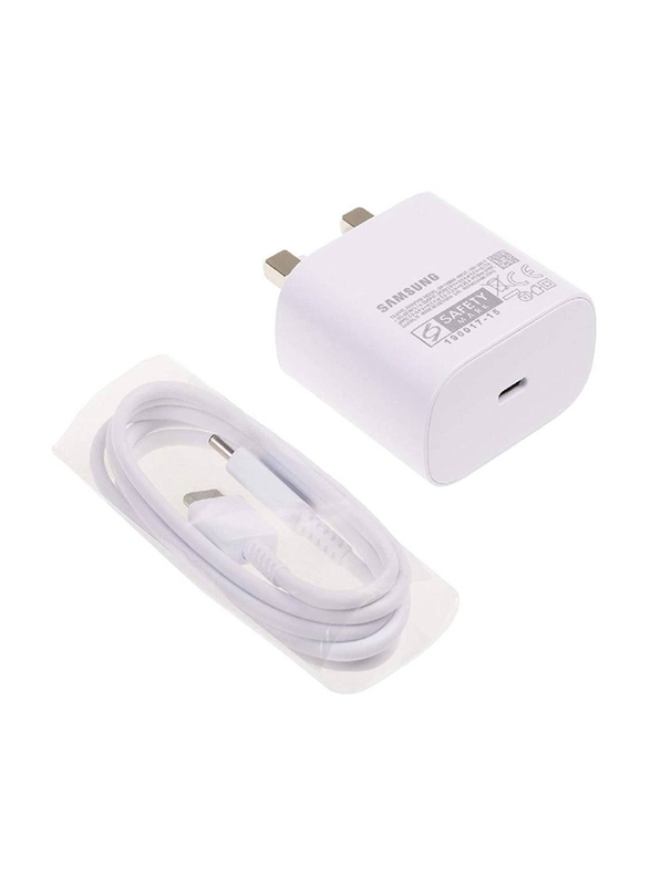 Samsung 3-Pin Super Fast Charging Adapter with USB Type-C Charge Cable, White