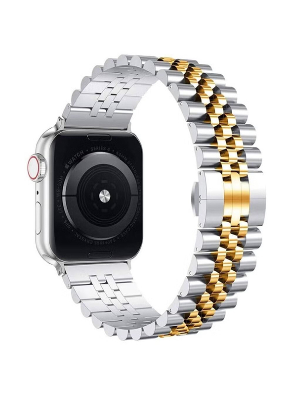 Replacement Stainless Steel Magnetic Metal Strap for Apple Series 8/7/6/5/4/SE 45mm, 44mm, 42mm, Ultra Watch 49mm, Silver/Gold