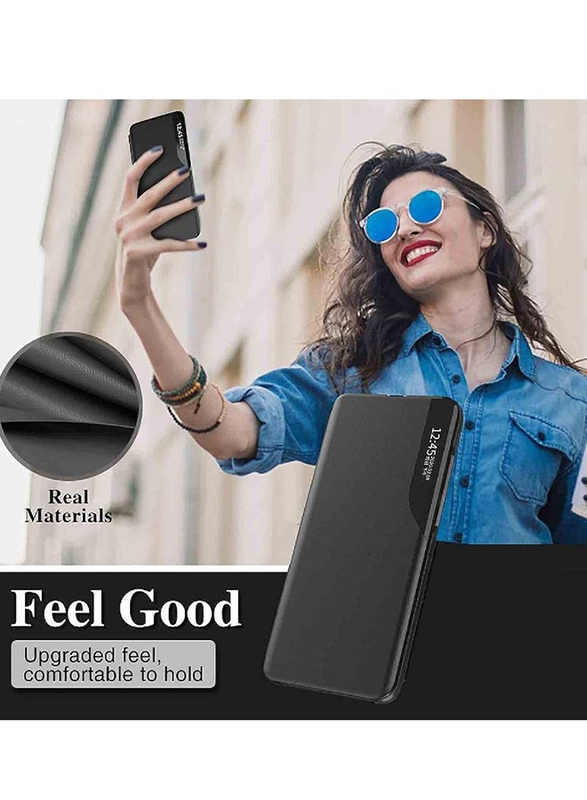 Case Me Protective Windows Smart View Flip Foldable Kickstand Case Cover for Xiaomi Redmi Note 11 Pro+, Black