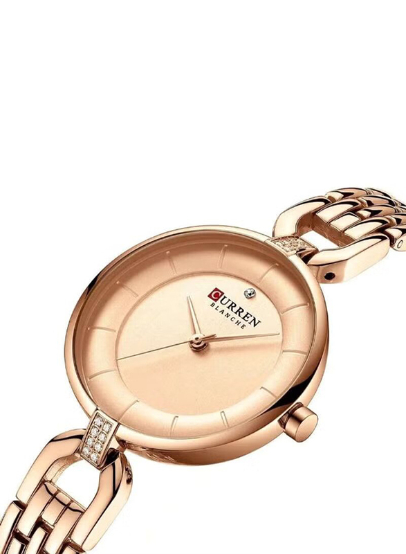 Curren Analog Quartz Wrist Watch for Women with Stainless Steel Band, Water Resistant, 9052, Gold-Rose Gold