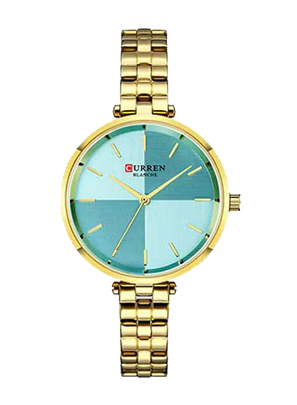 Curren Analog Wrist Watch for Women with Stainless Steel Band, Water Resistant, GE810FA1BX1PPNAFAMZ, Gold-Green