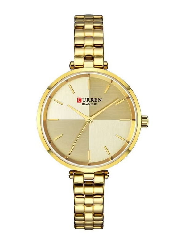 Curren Analog Watch for Women with Stainless Steel Band, Water Resistant, 9043, Gold