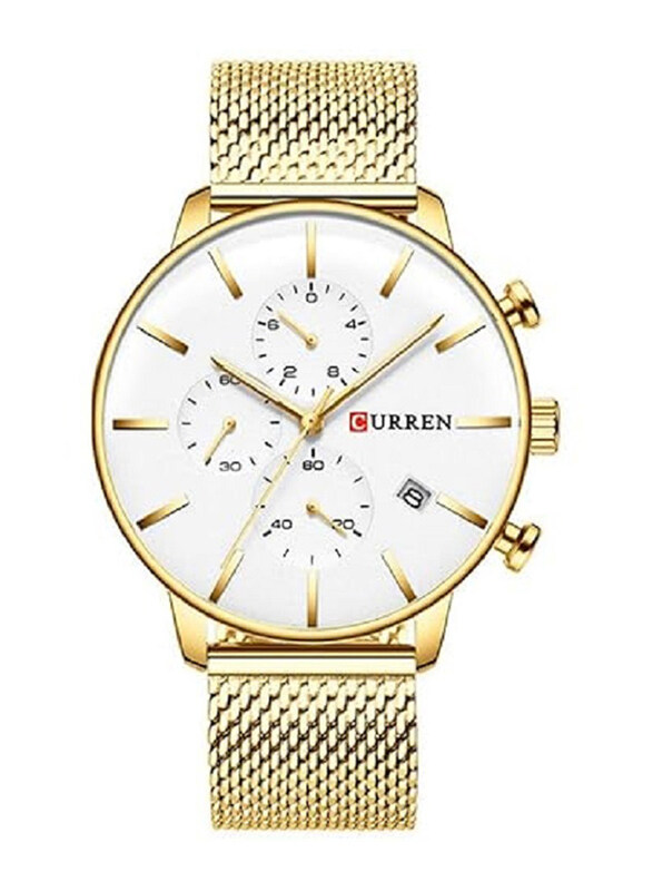 

Curren Analog Watch for Men with Alloy Band, Water Resistant and Chronograph, J4060-2-KM, Gold-White