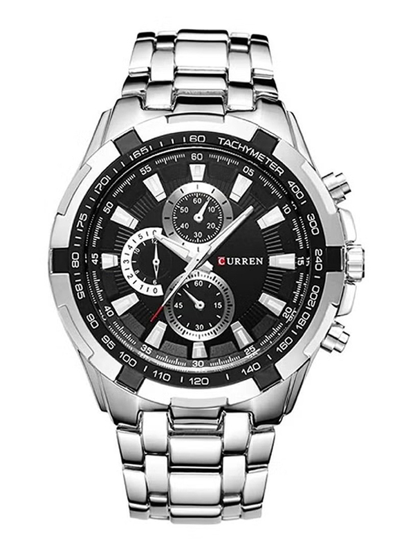 Curren Analog Watch for Men with Stainless Steel Band, Water Resistant, 8427, Silver-Black