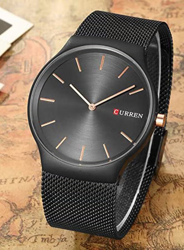 Curren Analog Quartz Watch for Men with Stainless Steel Band, Water Resistant, WT-CU-8256-B#D2, Black