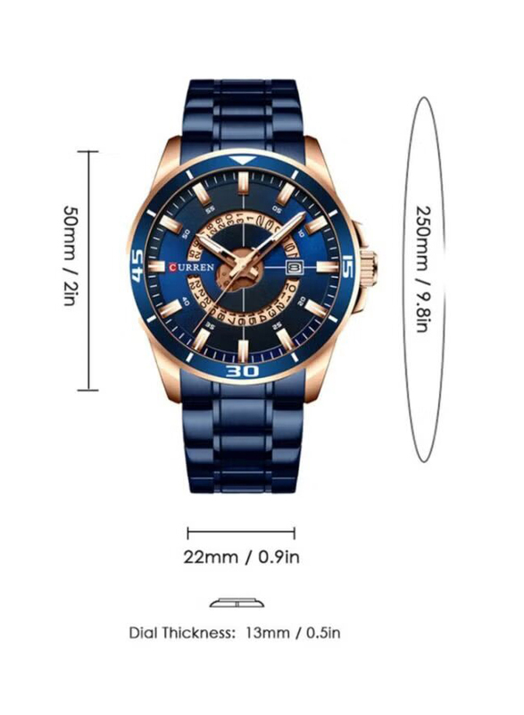 Curren Analog Watch for Men with Stainless Steel Band, 4339, Blue-Rose Gold/Blue