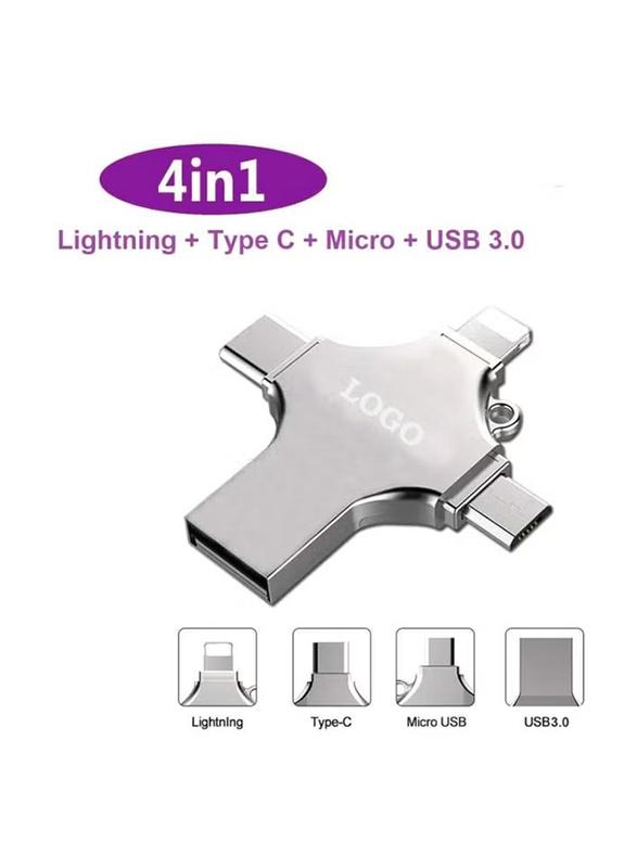 Oem 64GB 4-In-1 USB Flash Drive, Silver