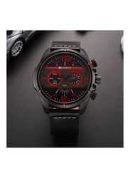 Curren Analog Watch for Men with Stainless Steel Band, Water Resistant & Chronograph, 8259, Black-Black/Red