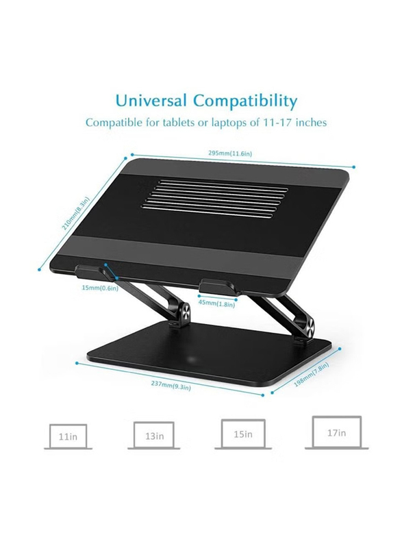 Adjustable Laptop Riser Stand with Slide-Proof Silicone and Protective Hooks Notebook Stand, Black