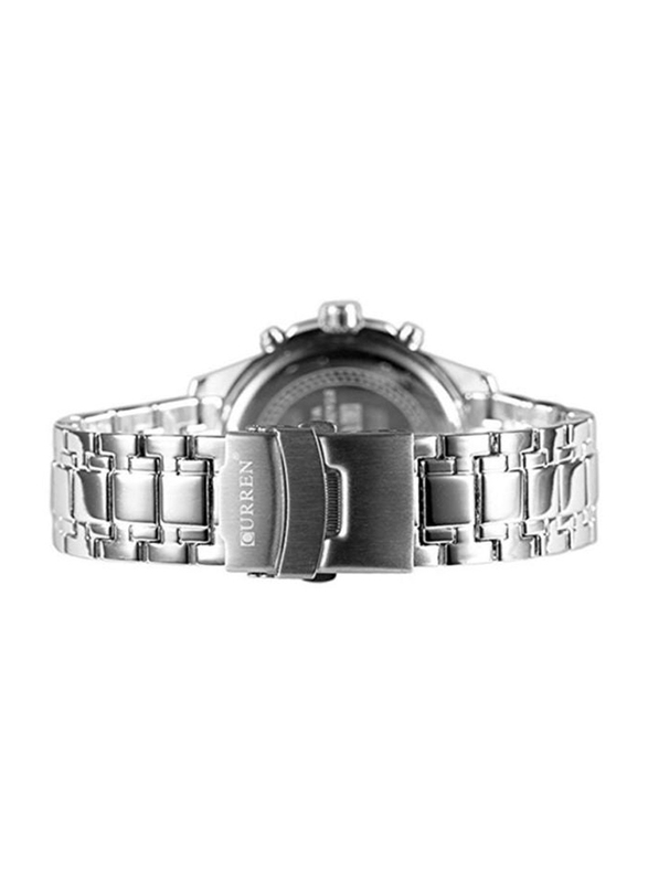 Curren Analog Watch for Men with Stainless Steel Band, Water Resistant, WT-CU-8020-W, Silver-Silver