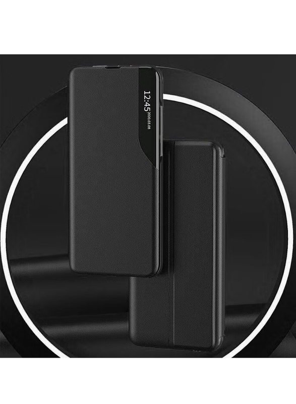 Oppo Reno 8 Lite Protective View Flip Mobile Phone Case Cover, Black