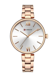 Curren Analog Watch for Women with Alloy Band, Water Resistant, 9017, Rose Gold-Silver