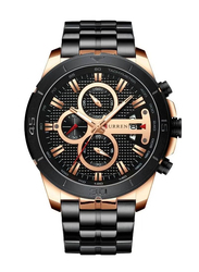 Curren Analog Watch for Men with Stainless Steel Band & Date Display, Water Resistant, 8337, Black-Black/Rose Gold