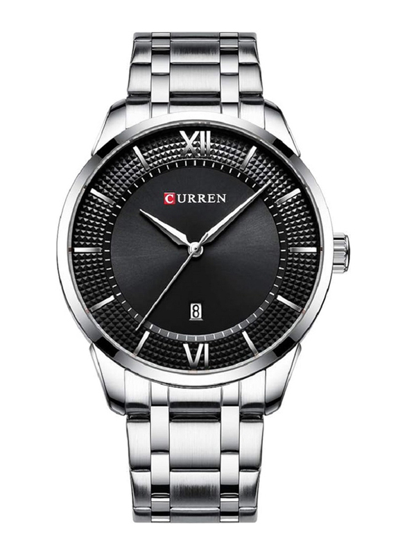 Curren Analog Watch for Men with Stainless Steel Band, Water Resistant, 8356, Black-Silver