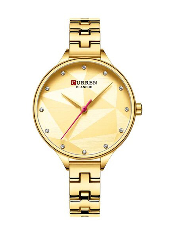 Curren Analog Watch for Women with Metal Band, Water Resistant, 9047, Gold/Gold