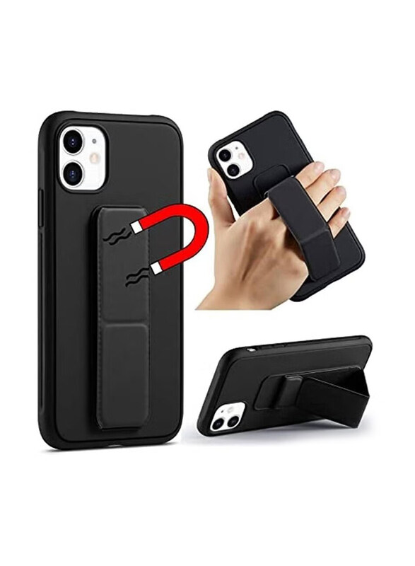 

Generic Apple iPhone 11 Premium Quality Hand Grip Foldable Magnetic Kickstand Wrist Strap Finger Grip Mobile Phone Case Cover, Black