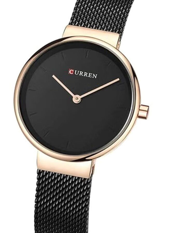 Curren Analog Watch for Women with Stainless Steel Band, Water Resistant, 9016, Black