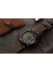 Curren Analog Watch for Men with Leather Band, Water Resistant, 8306-6, Brown-Black