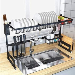 Xcsource Over Sink Dish Drying Rack Kitchen Counter Storage Shelf Drainer Organizer Utensils Holder Stainless Steel, Black