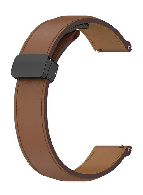 Perfii Genuine Cow Leather Watch Strap 22mm Folding Buckle Wristband for Samsung Galaxy Watch 3 45mm/Galaxy Watch 46mm R800, Brown