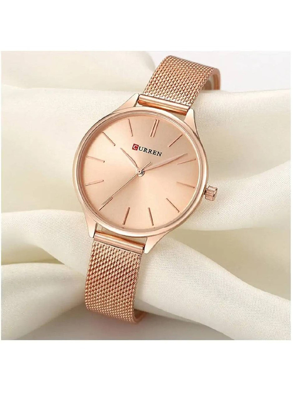 Curren Simple Elegant Analog Quartz Watch for Women with Stainless Steel Band, Water Resistant, Gold