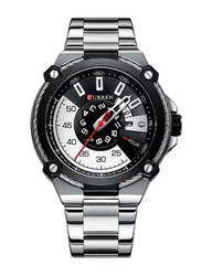 Curren Analog Watch for Men with Stainless Steel Band, J4174WB-KM, Silver-Black/White